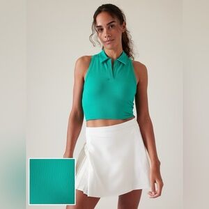 Athleta Aurora Seamless V Neck Tennis Tank Polo Crop in Tropics Teal Green XXS